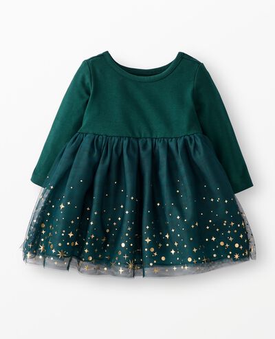 Baby Long Sleeve Tulle Shimmer Dress in Ponderosa Green - main