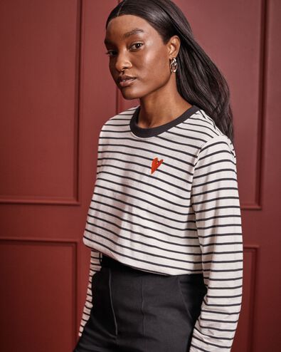 Women's Striped Heart Long Sleeve T-Shirt in Happy Heart - main