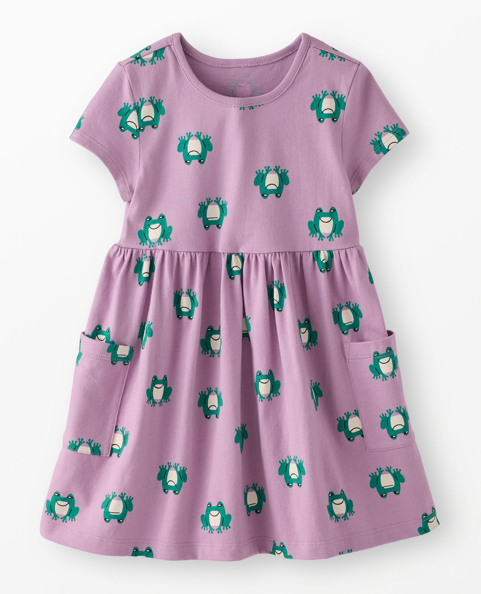 Playground Dress with Pockets in Happy Frogs on Purple - main