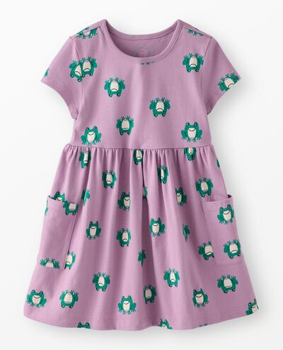 Playground Dress with Pockets in Happy Frogs on Purple - main