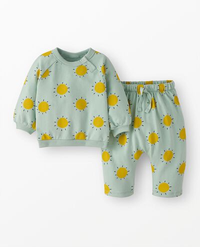 Baby French Terry Sweatshirt & Sweatpants Set in Springtime Suns on Blue - main