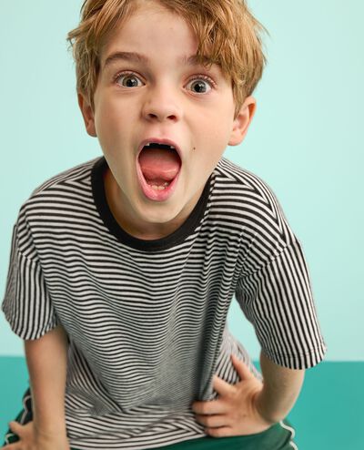 Relaxed Fit Mix-Striped T-Shirt in Black/Ecru - main