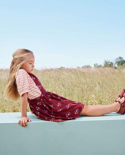 Balloon Sleeve T-Shirt & Pinafore Dress Set in Flowers on Cherry Lacquer - main