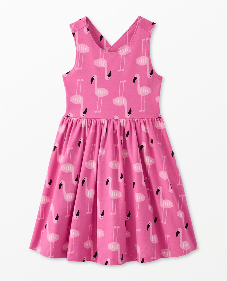 Crossback Skater Dress with Pockets in Flamingo Lagoon on Pink Flash - main
