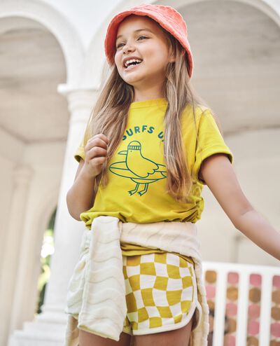 French Terry Dolphin Vent Shorts in Parakeet Wavy Check - main