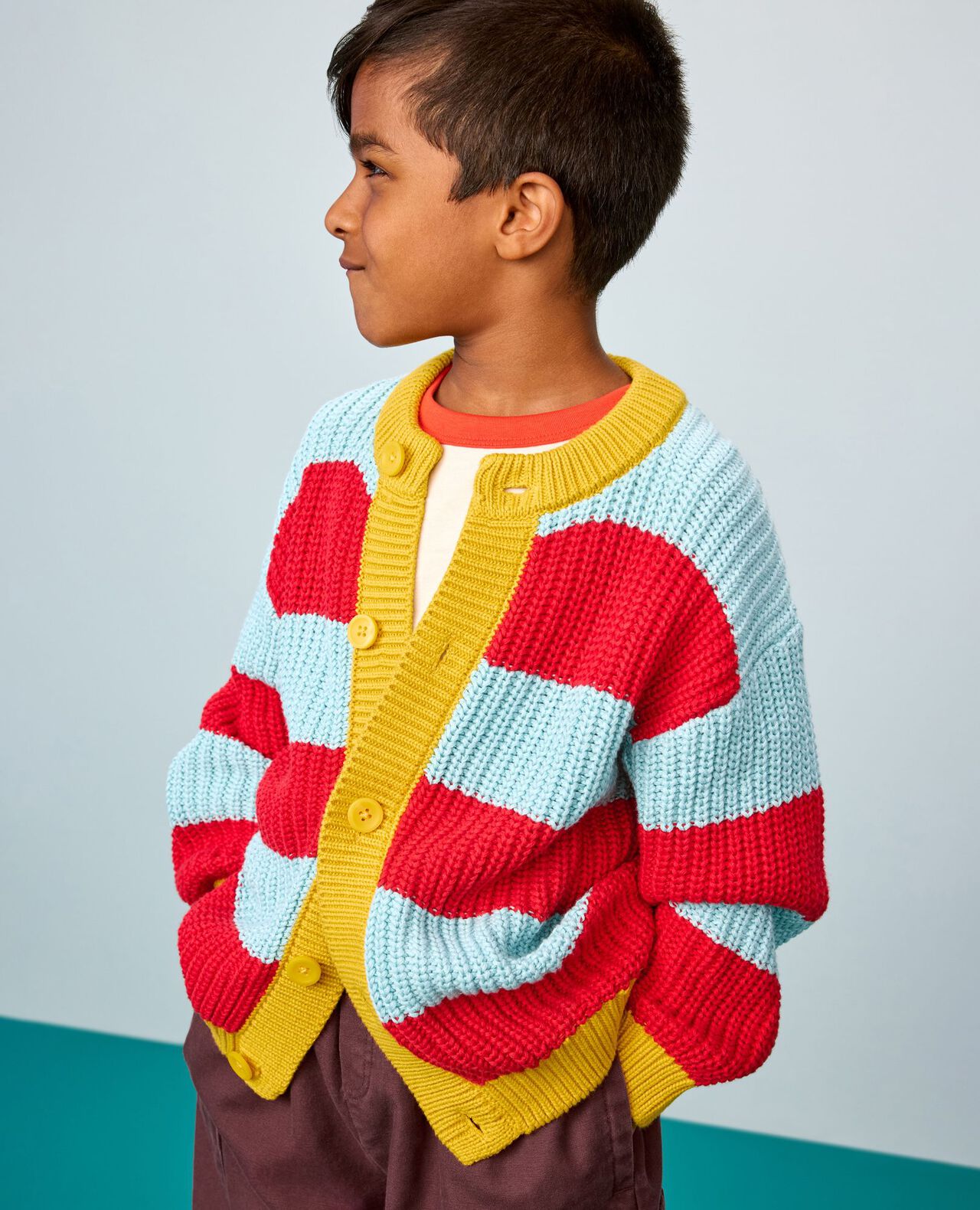 Striped Cardigan in Blue Crush/Ribbon Red/Bamboo - main