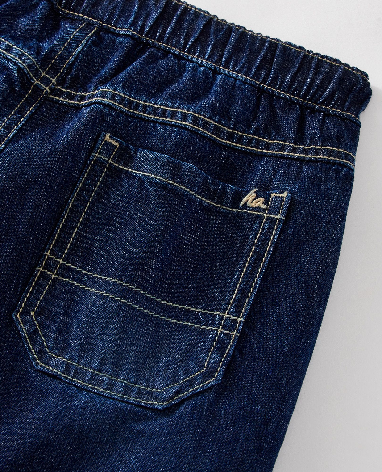 Denim Pull-On Lined Pants in Med-Dark Wash - main