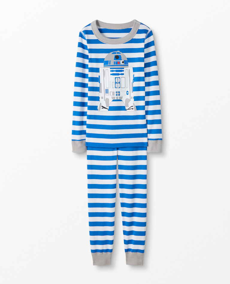 Star Wars™ Stripe Long John Pajamas In Organic Cotton in Blue/White R2D2 - main