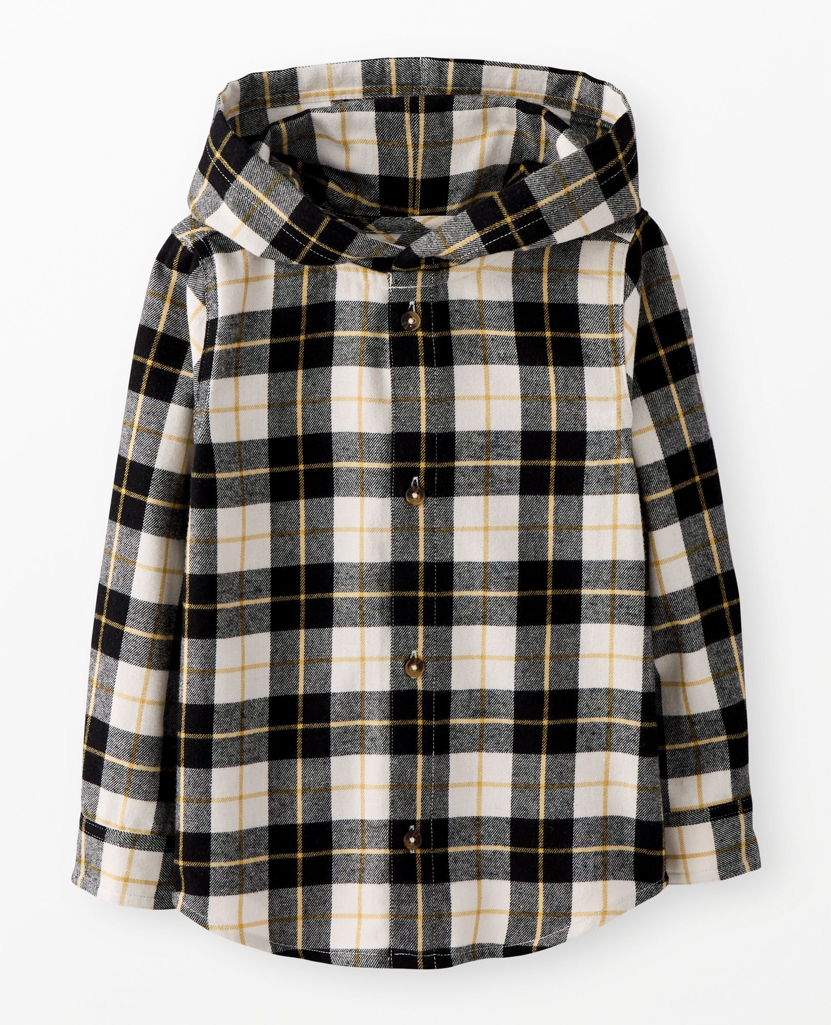 Flannel Hooded Button Up Shirt in Ecru Plaid - main
