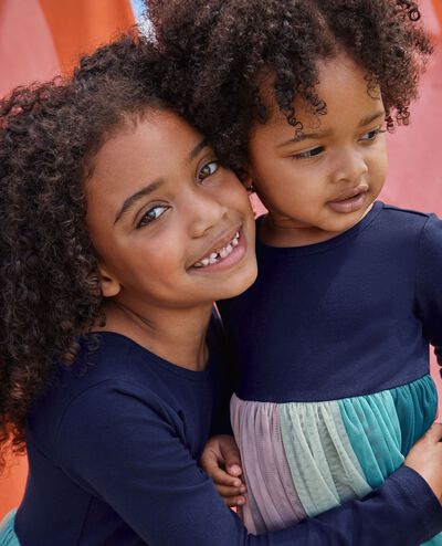 Baby Long Sleeve Tulle Rainbow Dress in Navy Rainbow - main