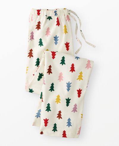 Adult Holiday Flannel Pajama Pants in Festive Forest on Ecru - main
