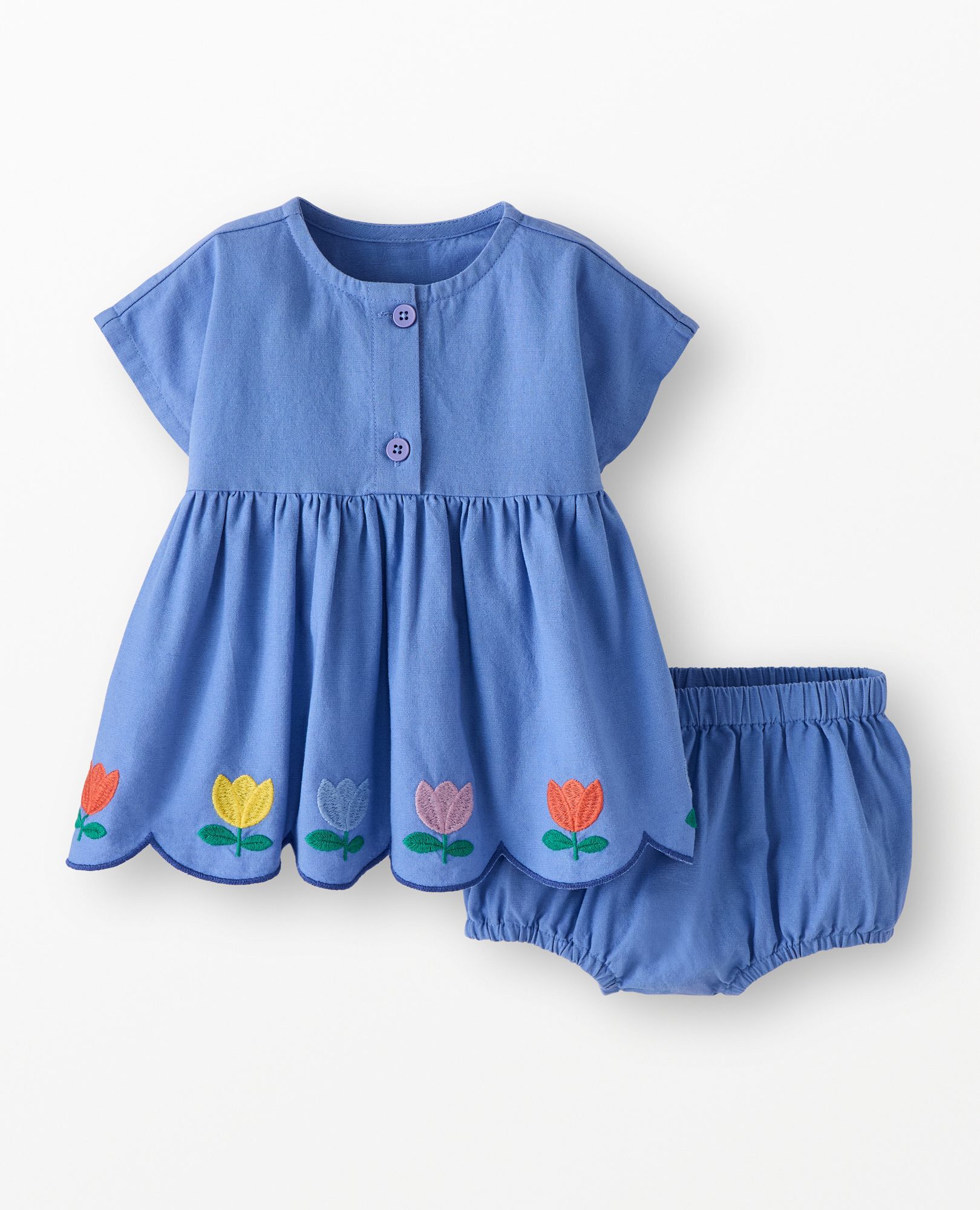 Baby Dolman Sleeve Linen Dress & Bloomers Set in Horizon Blue - main