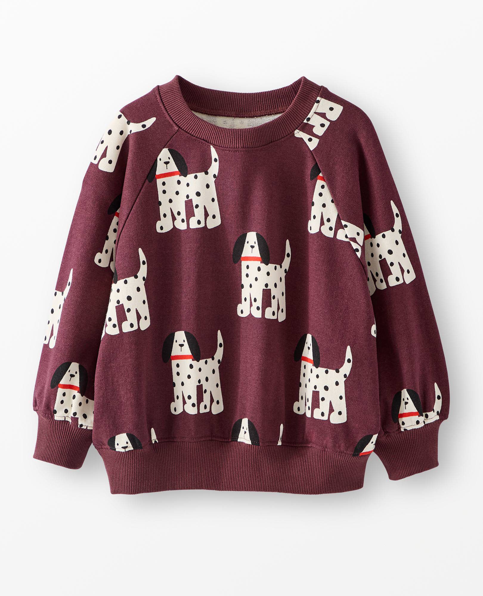 French Terry Bubble Sweatshirt in Jack the Dalmatian on Eggplant - main