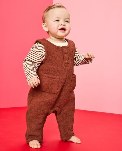 Baby Long Sleeve T-Shirt & Fleece Overalls Set in Cocoa Brown - main