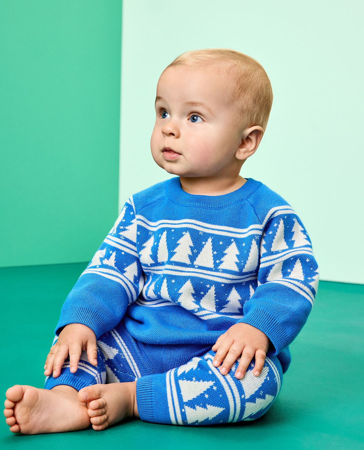 Baby Holiday Sweater & Pants Set in Rows of Trees - main