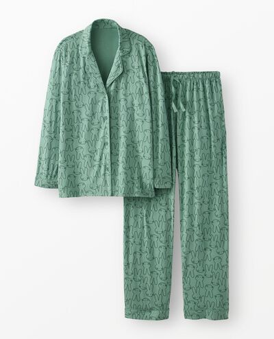 Women's Easter Long Sleeve HannaSoft™ Pajama Set in Easter Bunny on Jade - main