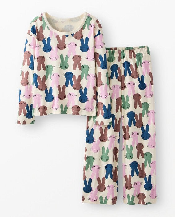 Women's Multi Bunnies Easter Wide Leg Pajama Set in 100% Organic Combed Cotton - Size Adult S by Hanna Andersson