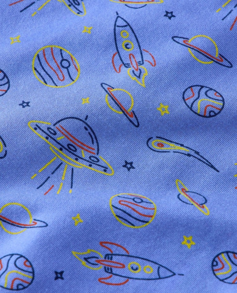 Kids Long John Pajama Set in HannaSoft™ in Cosmic Trek Doodle on French Blue - main
