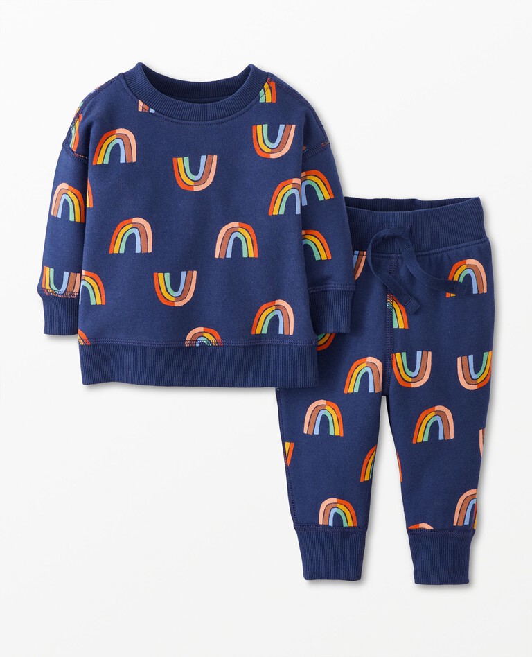 Baby French Terry Top & Pants Set in Rainbow Collective on navy - main