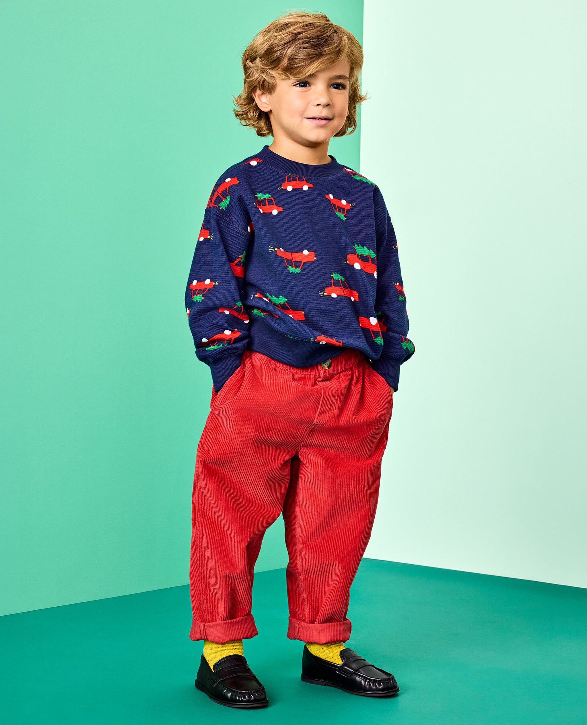 Waffle Crewneck in Get the Tree on Navy Blue - main