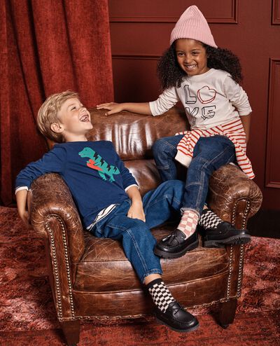 Long Sleeve Classic Fit Graphic T-Shirt in Dino Love on Navy - main