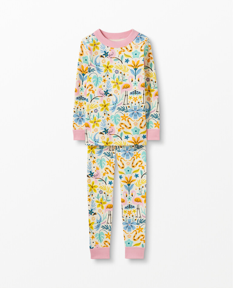 Long John Pajamas in Organic Cotton in Flamingo Floral - main