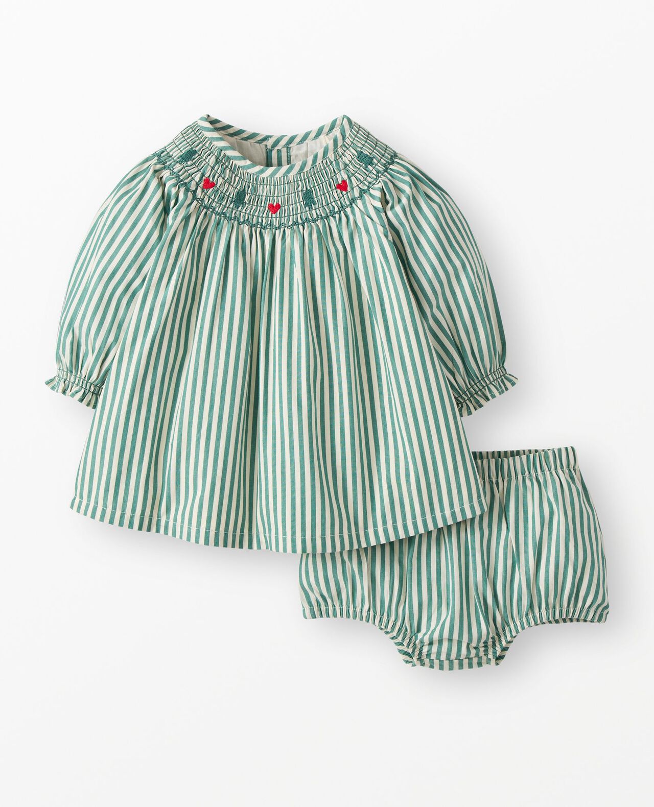 Baby Holiday Embroidered Dress & Bloomers Set in Fir Tree/Ecru - main