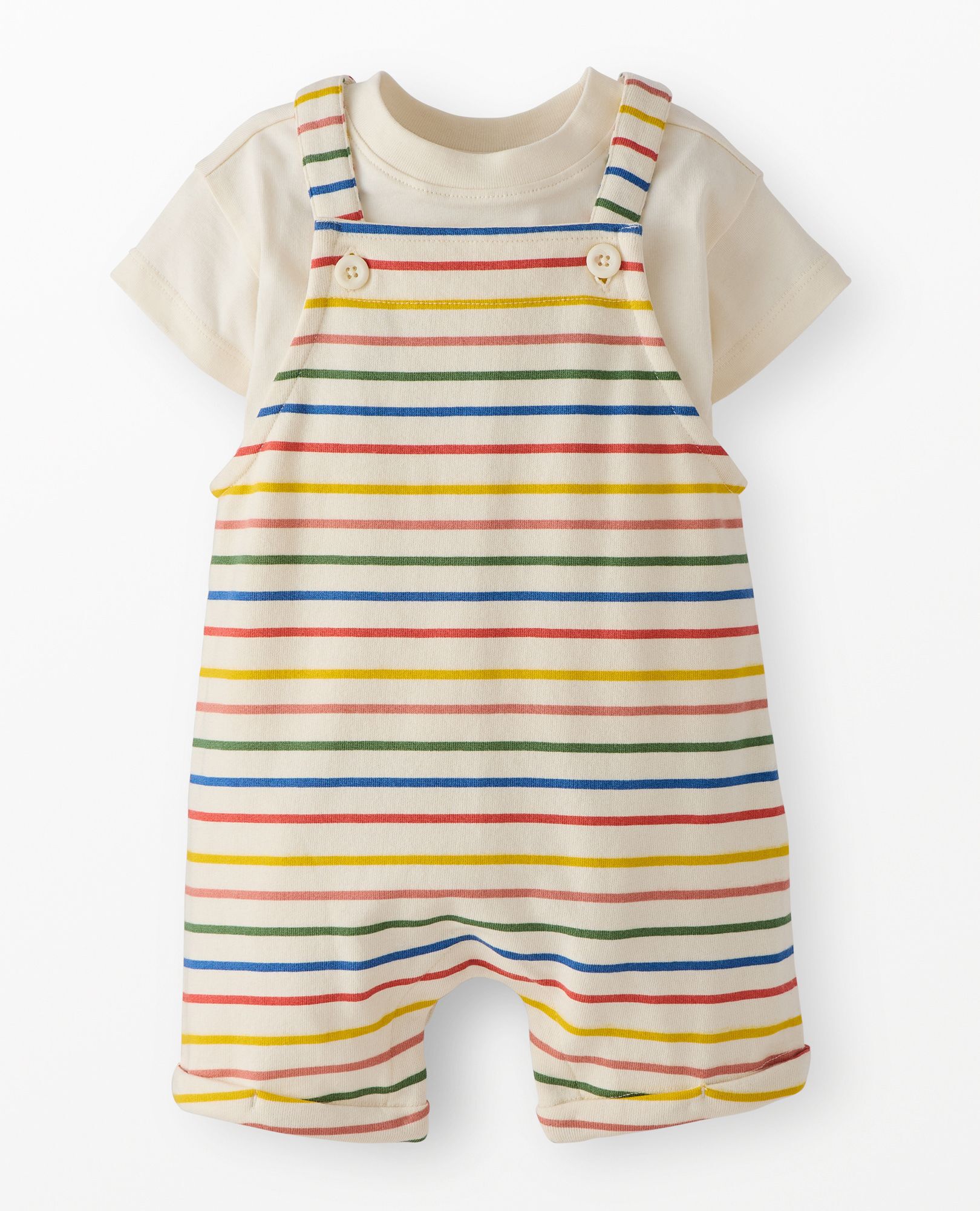 Baby Easter T-Shirt & French Terry Shortalls Set in Multi Stripe - main