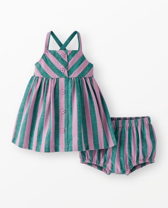 Girls' Gumdrop Green & Lavender Sleeveless Linen Dress Bloomers Set - Size Baby 12-18 mos by Hanna Andersson