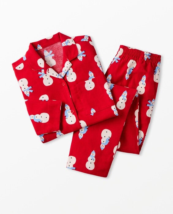 Women's Snowmen On Red Holiday Flannel Pajama Set in 100% Cotton - Size Adult M by Hanna Andersson