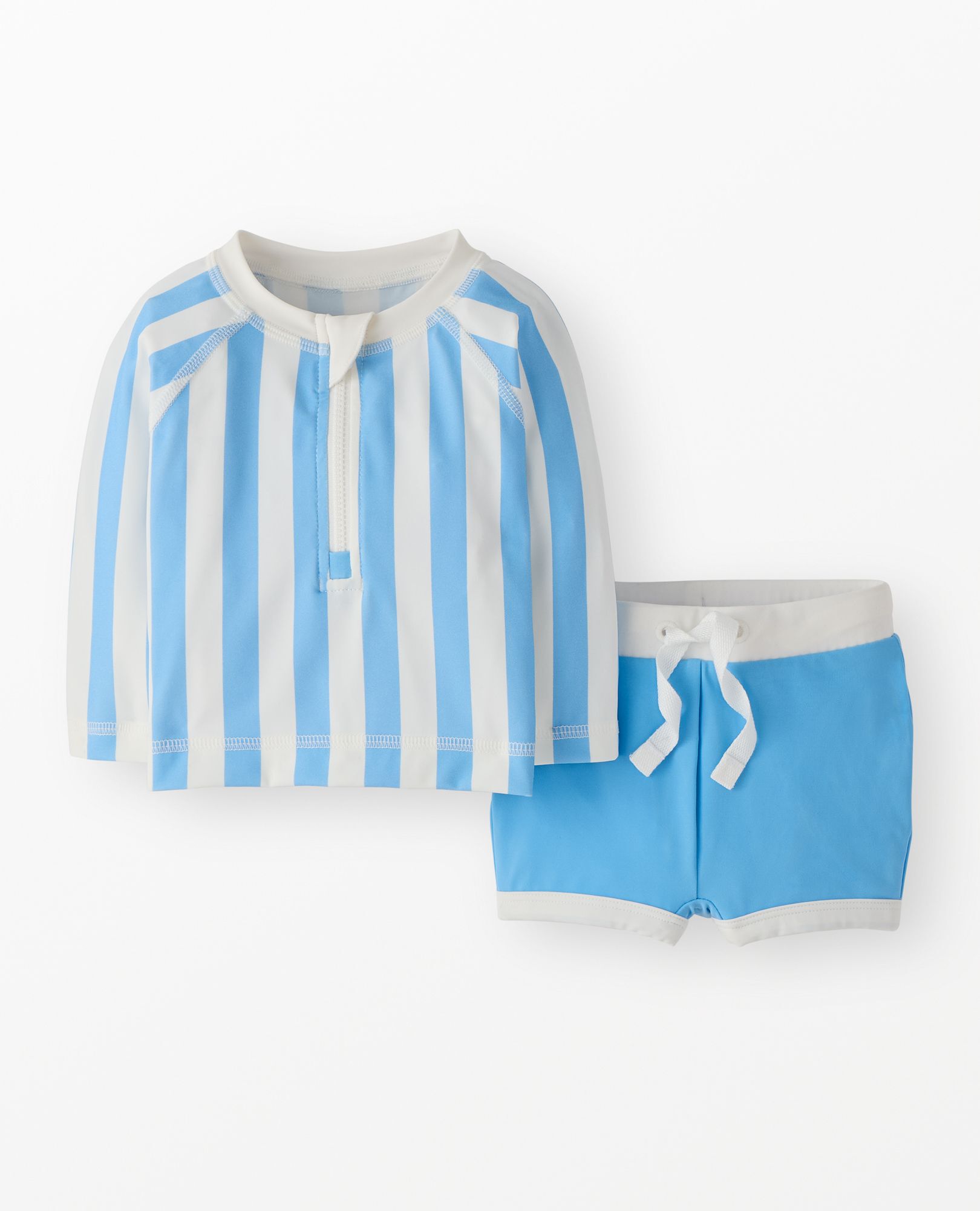 Baby Striped Rashguard & Swim Trunks Set in Blue/White - main