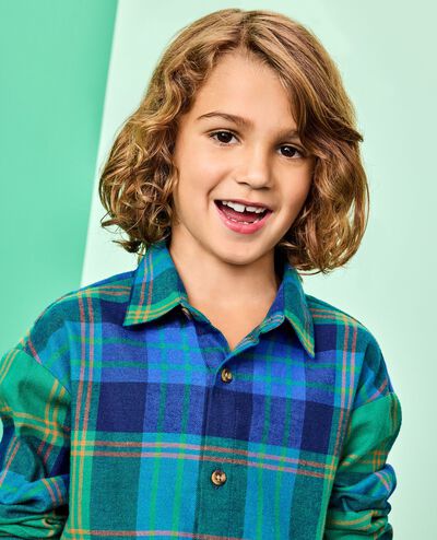 Flannel Button Up Shirt in Blue Winter Plaid - main