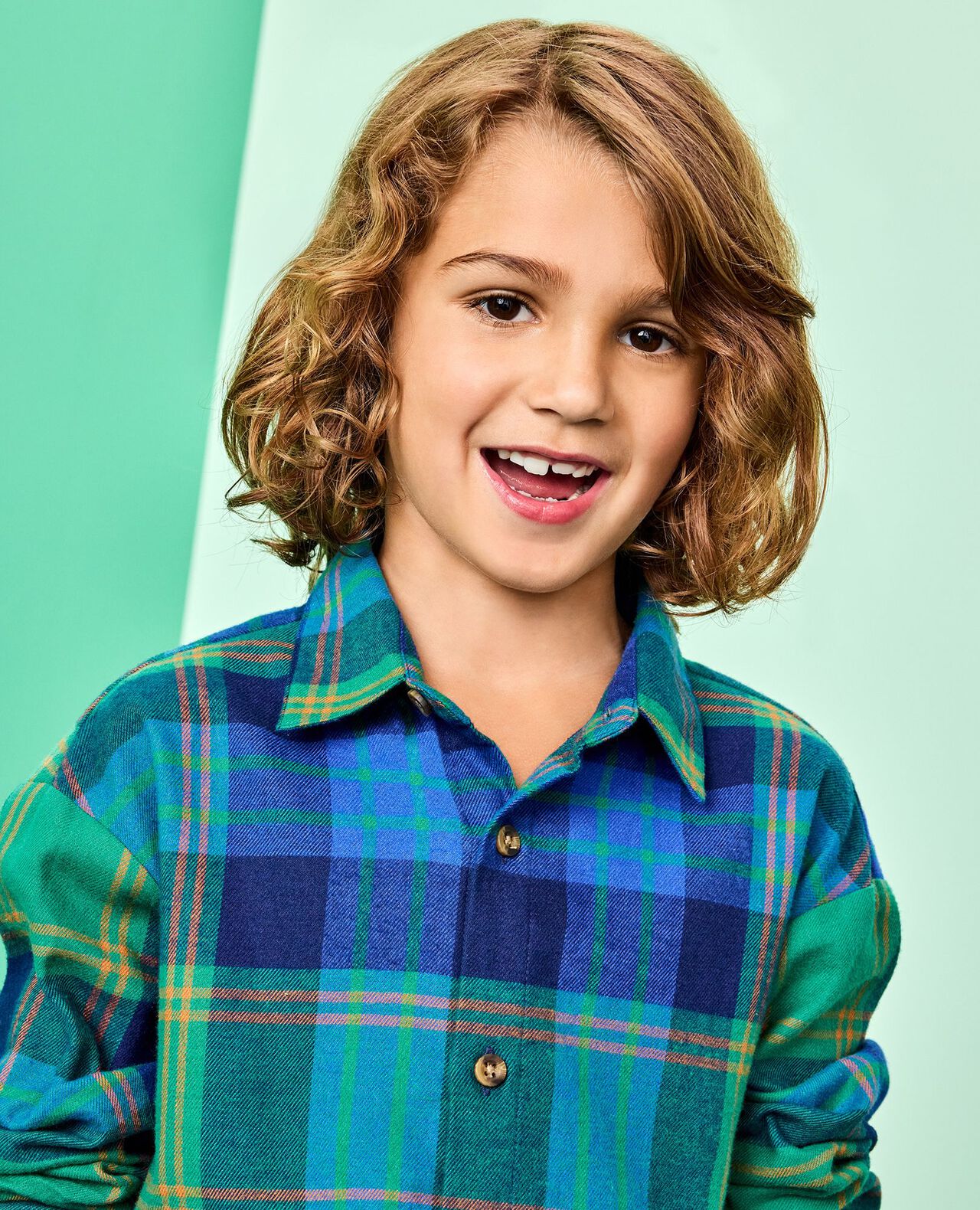 Flannel Button Up Shirt in Blue Winter Plaid - main