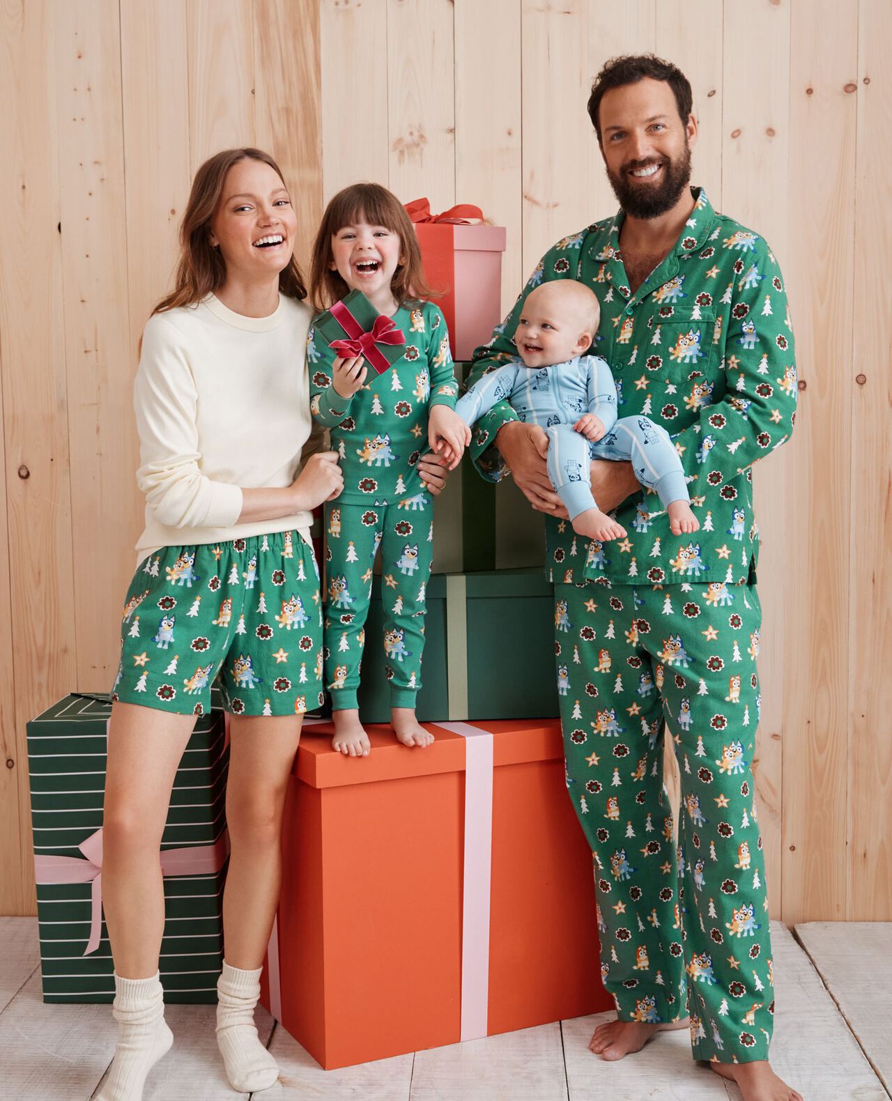 Adult Bluey Holiday Flannel Pajama Top in Bluey Hugs and Cookies on Green - main
