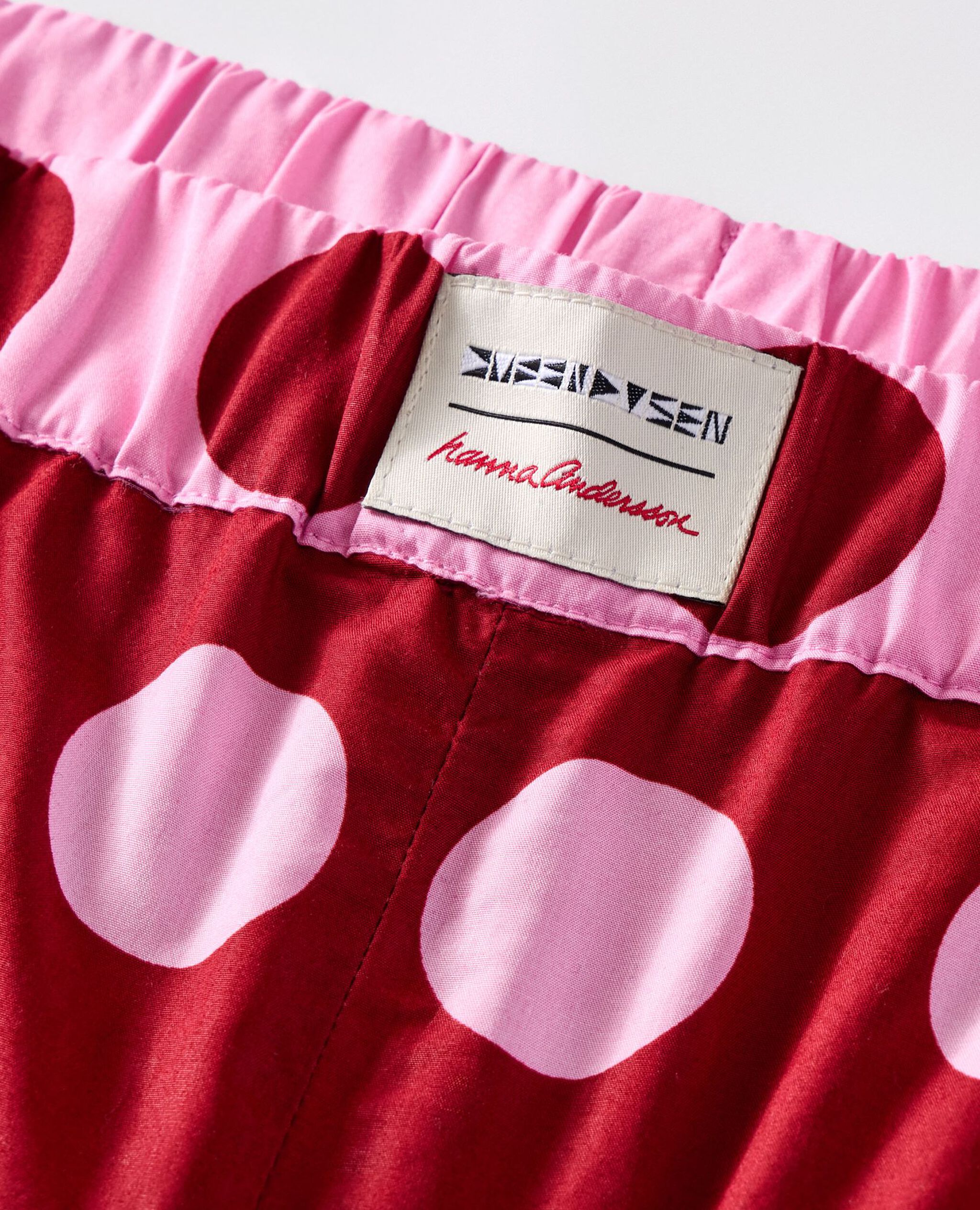 Adult Dusen Dusen Poplin Pajama Pants in Frosting Pink/Red Dahlia Dots - main