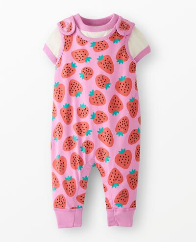 Baby T-Shirt & Overalls Set in Mini Strawberries on Echinacea - main