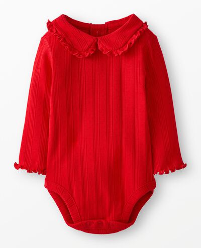 Baby Long Sleeve Pointelle Bodysuit in Ribbon Red - main