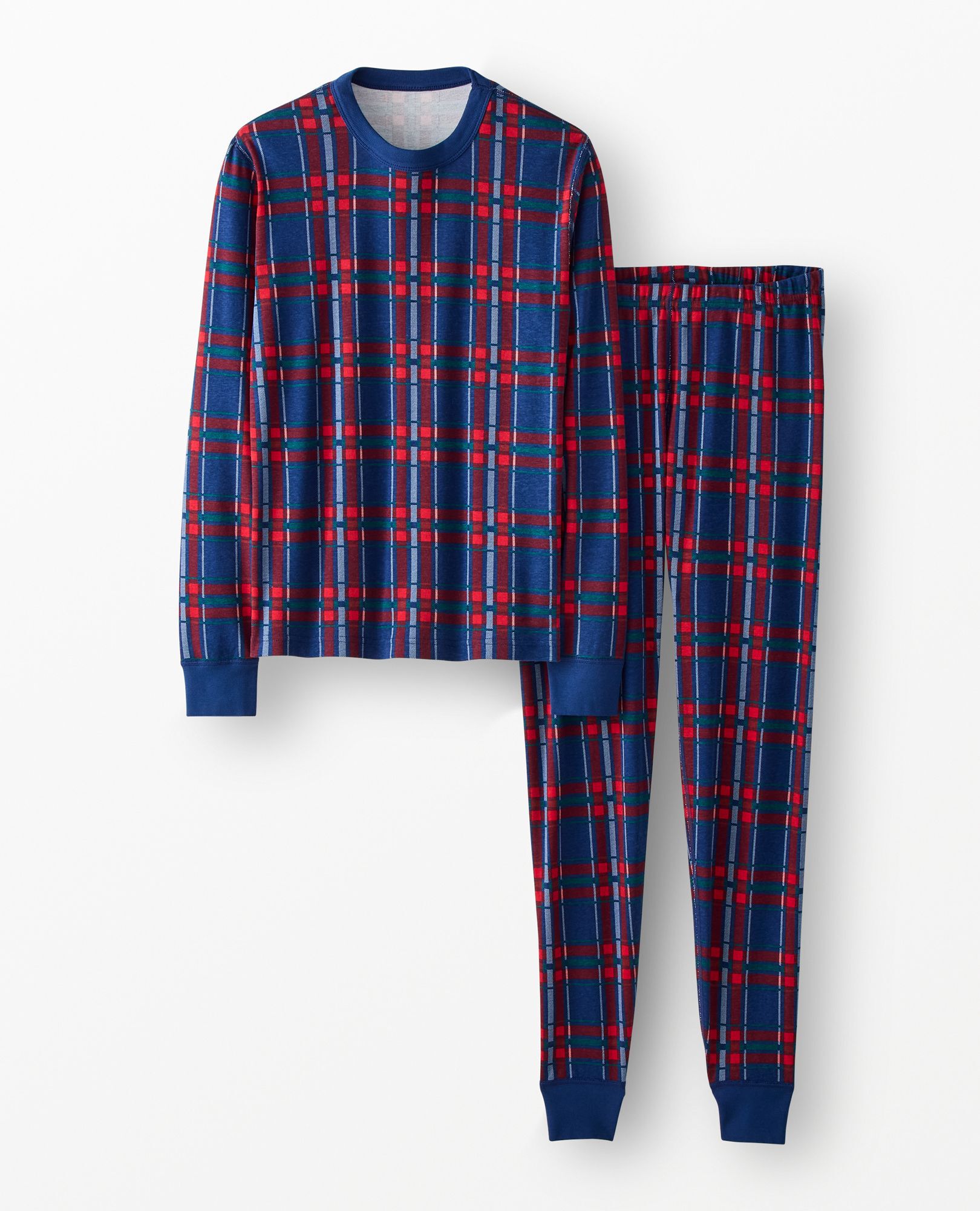 Adult Holiday Long John Pajama Set in Navy Plaid - main