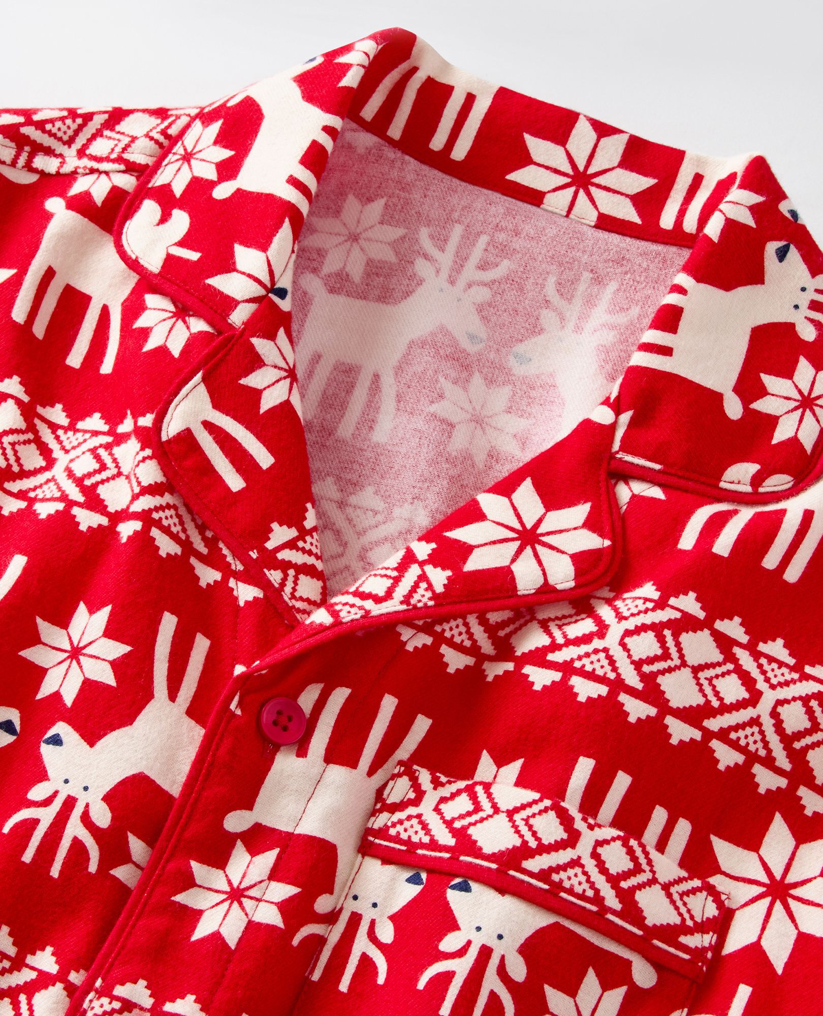 Adult Holiday Flannel Pajama Top in Dear Deer on Ribbon Red - main