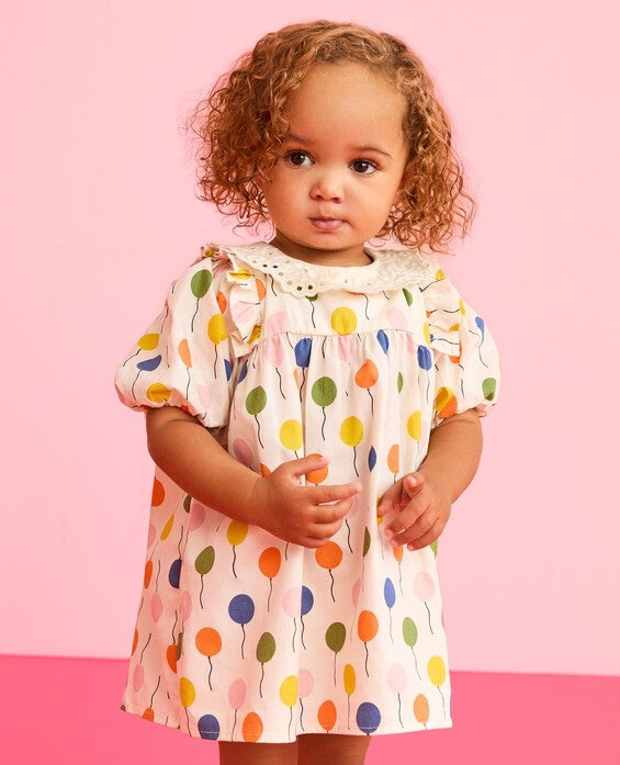 Girls' Happy Balloons Baby Balloon Sleeve Poplin Dress & Bloomers Set in 100% Combed Cotton - Size Toddler 18-24 mos by Hanna Andersson