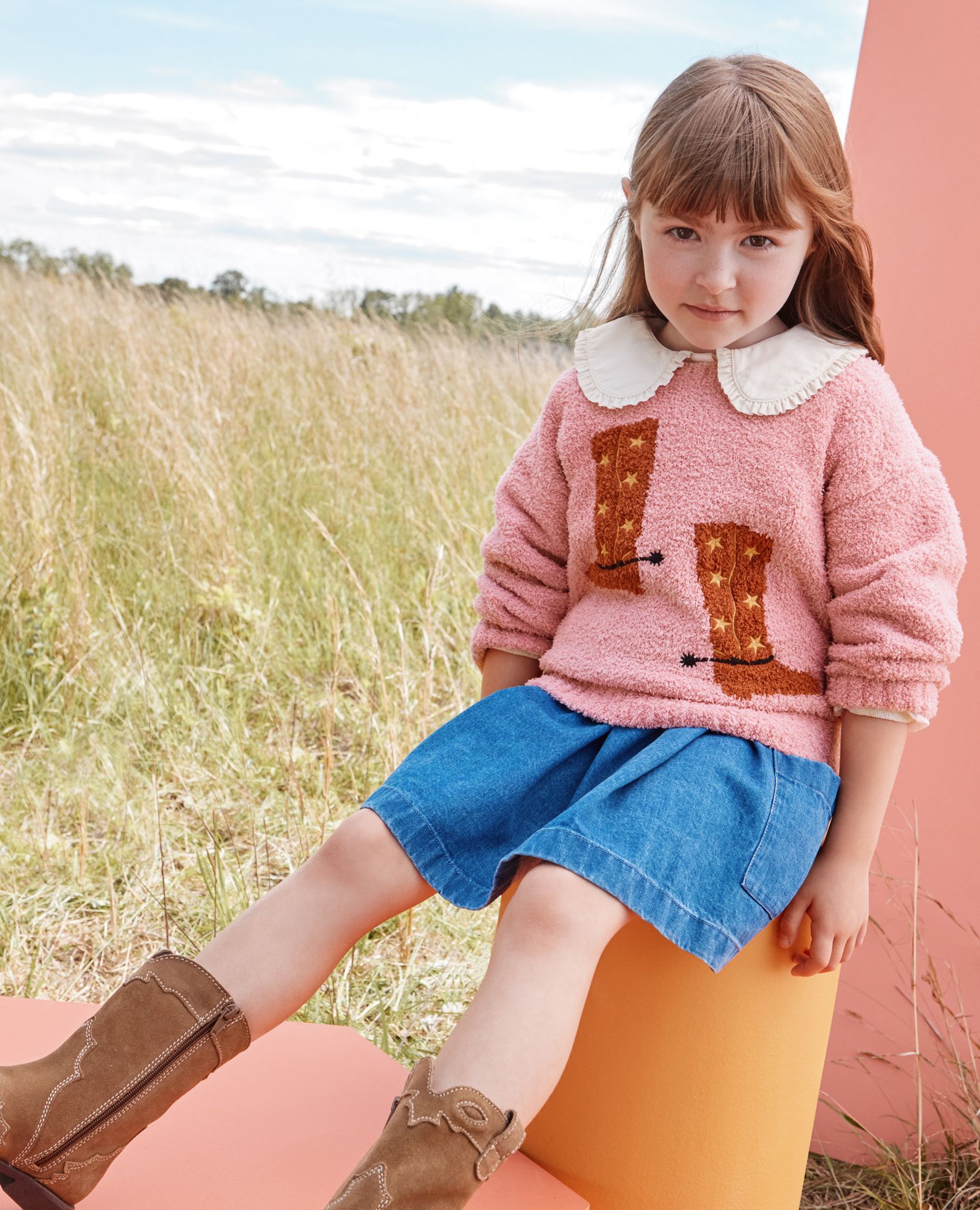 Marshmallow Graphic Sweater in Powdered Rose - main