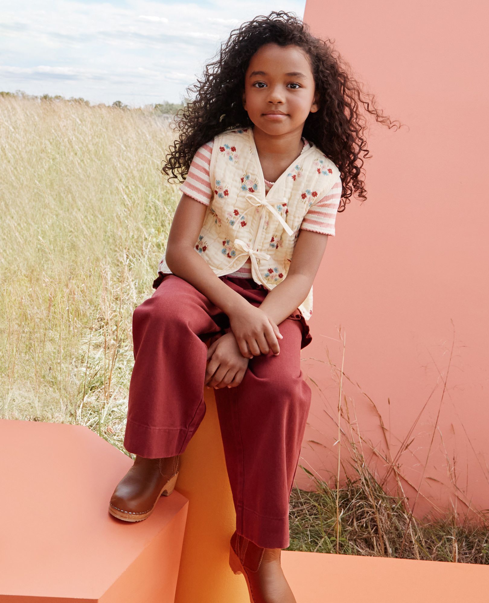 Twill Wide Leg Pants in Madder Brown - main