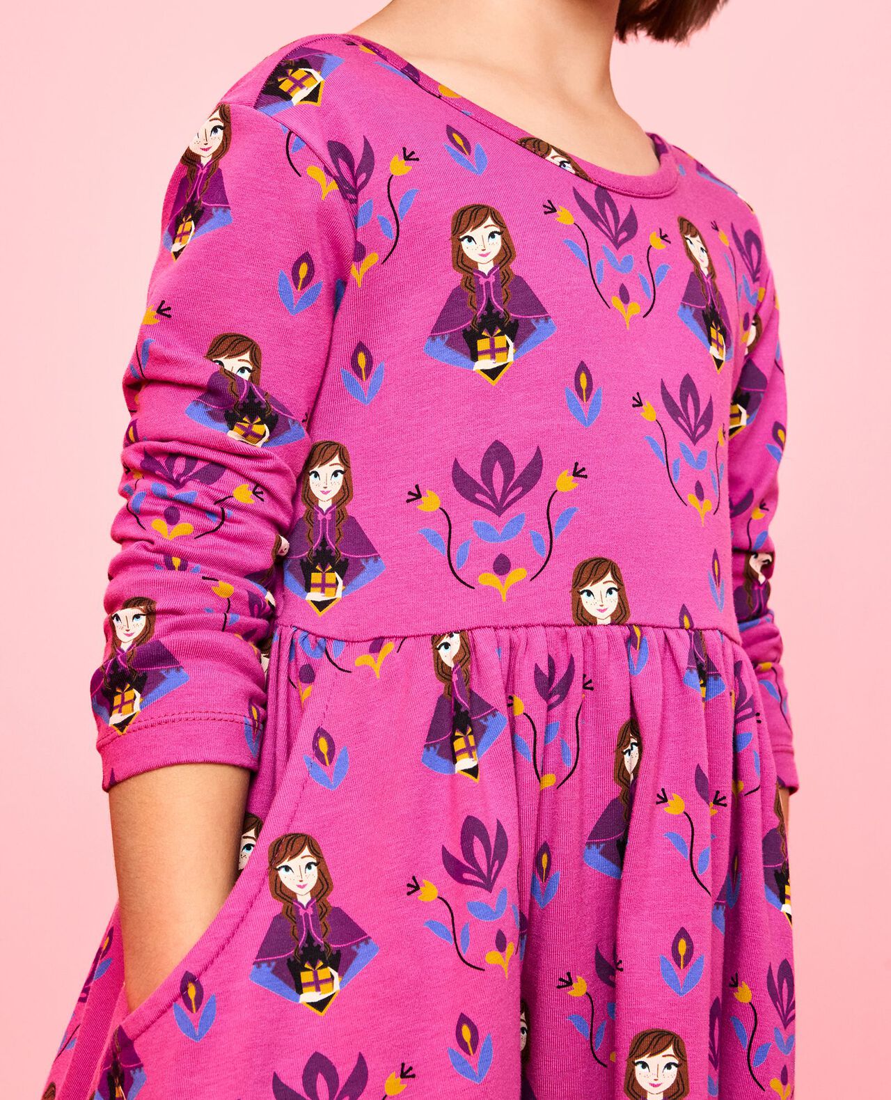 Disney Frozen Long Sleeve Skater Dress with Pockets in Anna Winter Print - main