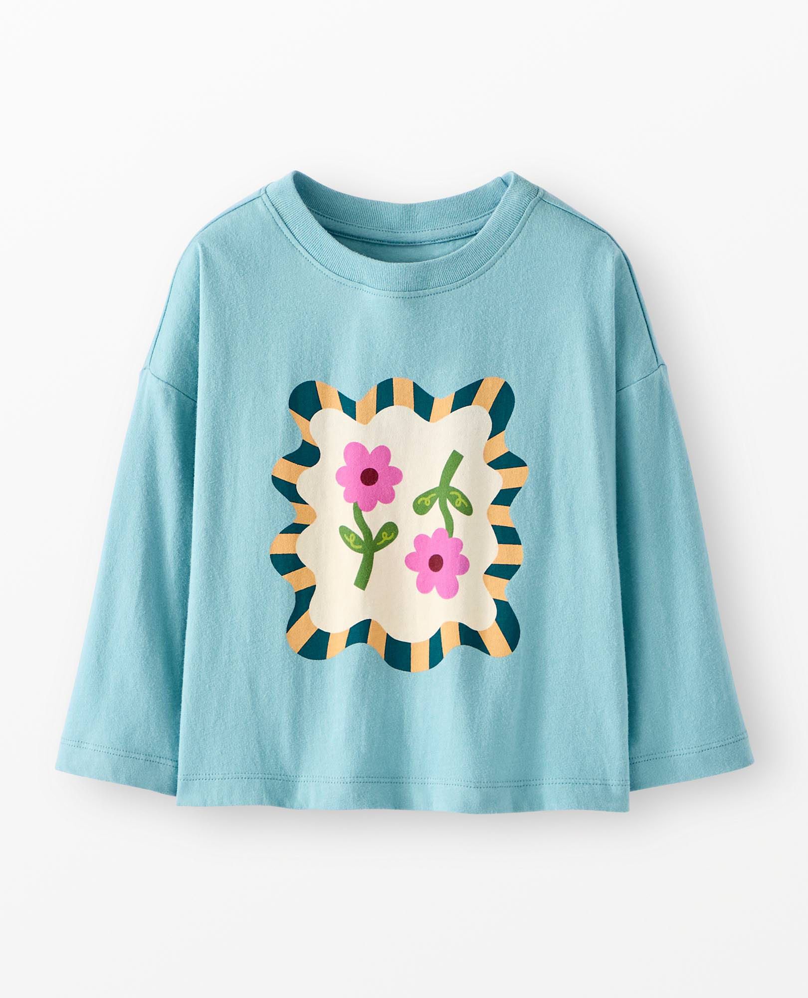 Relaxed Fit Graphic T-Shirt in Flowers on Cameo Blue - main