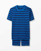 Adult Unisex Short John Pajamas In Organic Cotton in Lookout Blue/Navy Blue - main