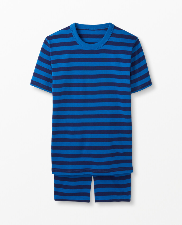 Adult Unisex Short John Pajamas In Organic Cotton in Lookout Blue/Navy Blue - main
