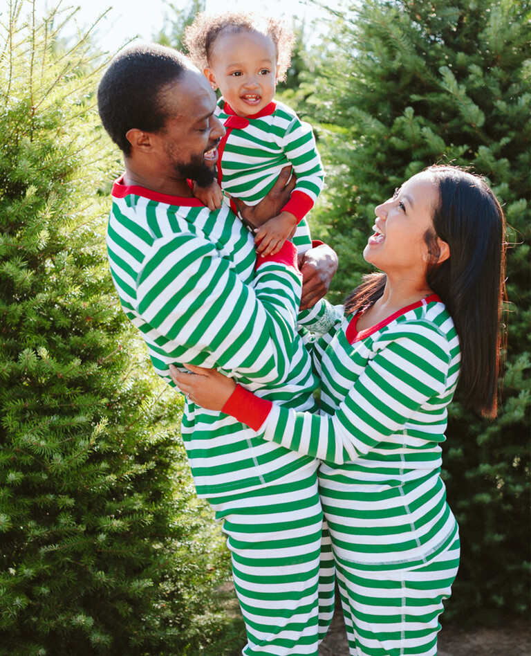 Holiday Green Stripe Matching Family Pajamas in  - main