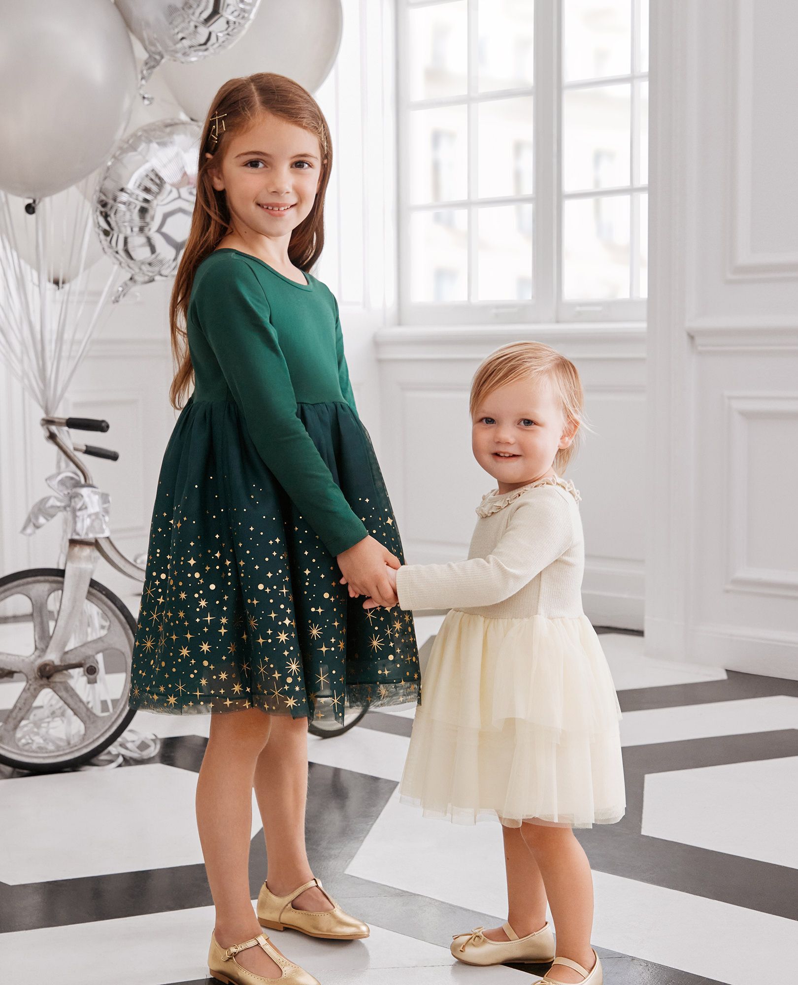 Long Sleeve Shimmer Tulle Dress in Ponderosa Green - main