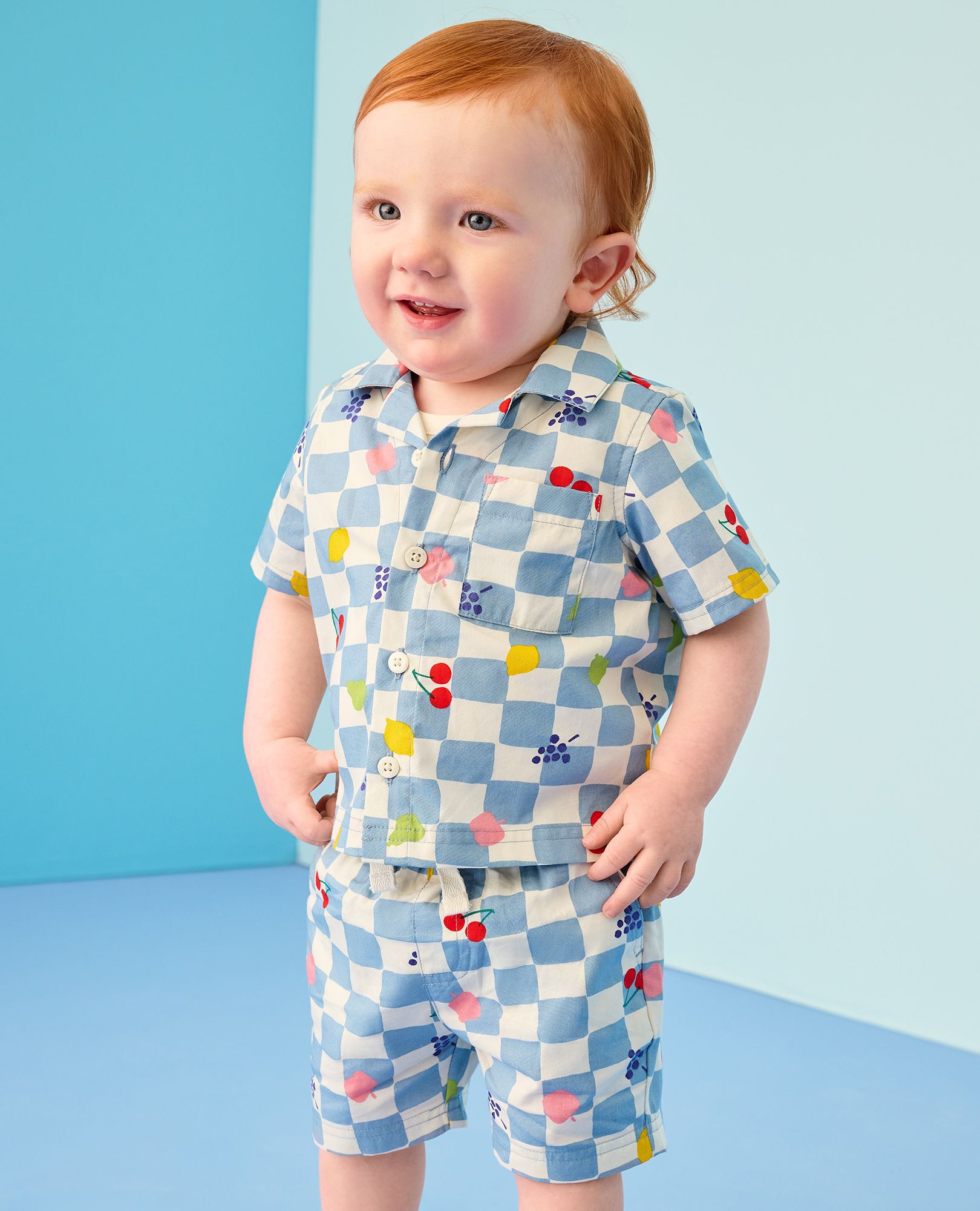 Baby Poplin Button Up Shirt & Shorts Set in Fruit Party - main