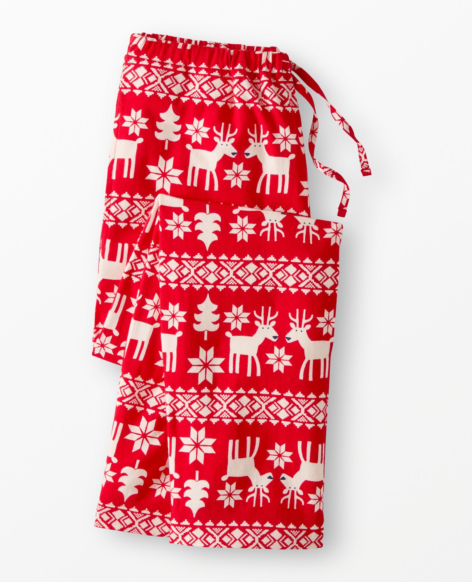 Adult Holiday Flannel Pajama Pants in Dear Deer on Ribbon Red - main